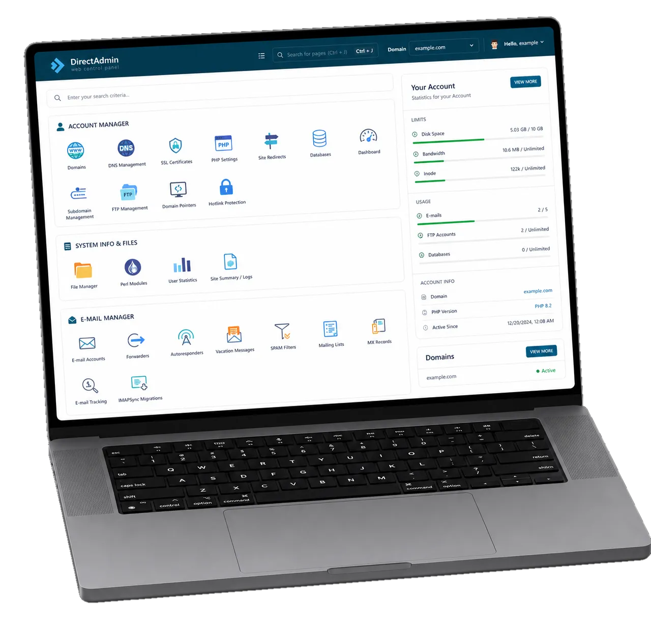 Mockup DirectAdmin Panel